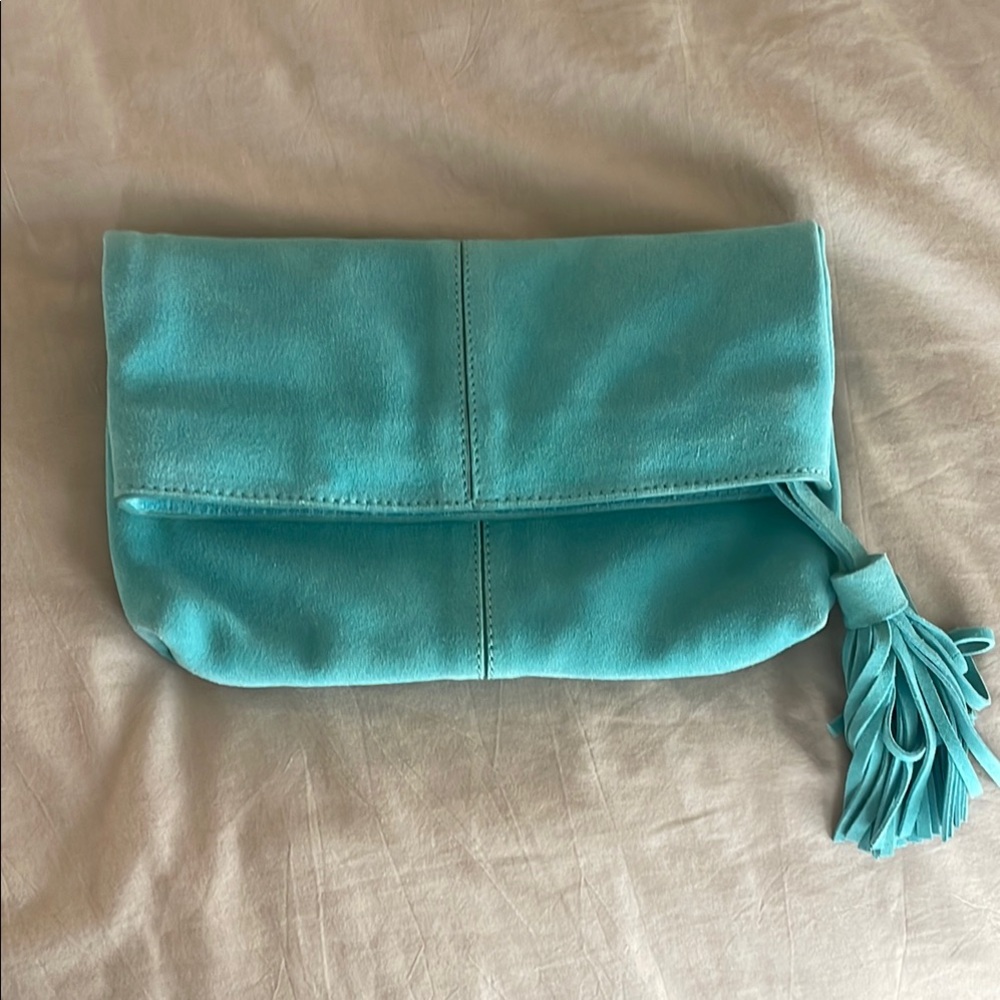 Turquoise Suede Leather Clutch with Tassel